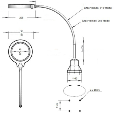 LED Lupenleuchte RLL FLEX mit Flexarm bei 8 Watt Energieverbrauch