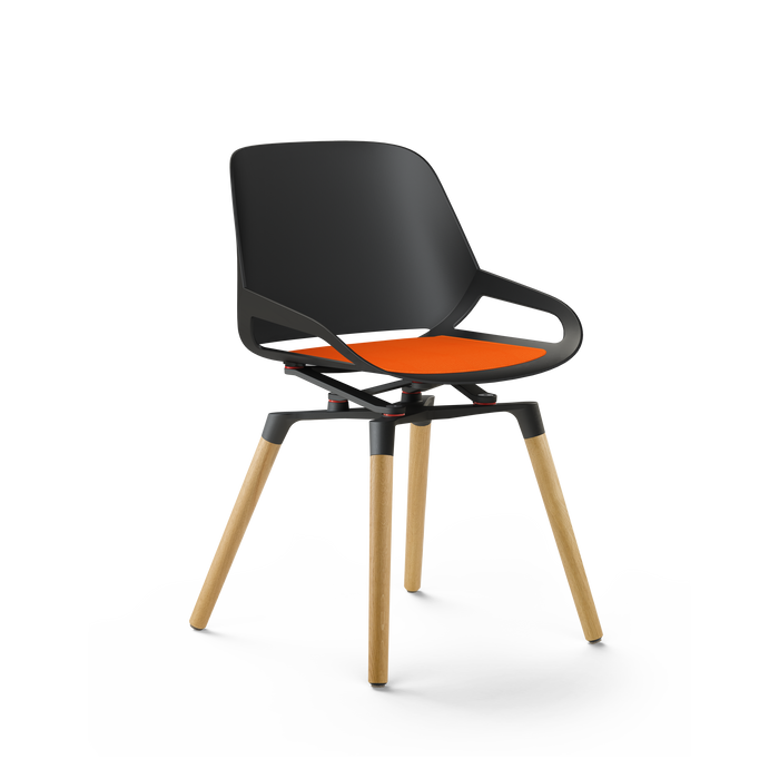 Aeris Numo mit Kinematik, schwarzer Sitzschale und Holzbeinen in Eiche