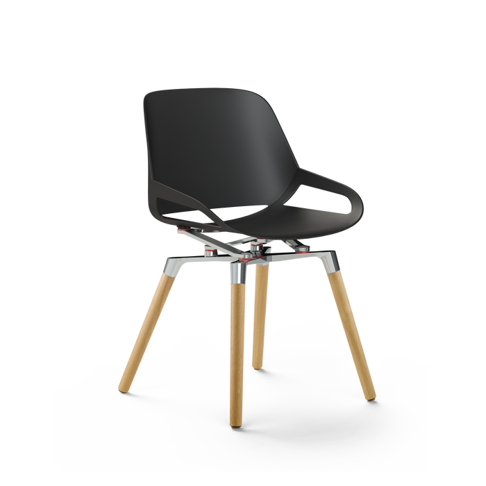 Aeris Numo Konferenzstuhl mit Gestell aus Eiche und einer schwarzen Sitzschale