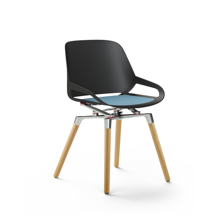 Aeris Numo Konferenzstuhl mit Gestell aus Eiche und einer schwarzen Sitzschale