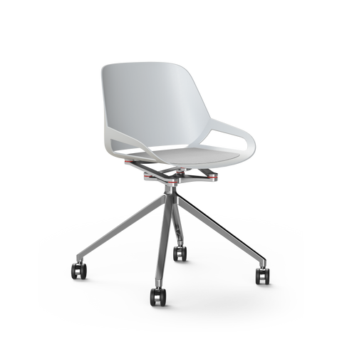 Aeris Numo Konferenzstuhl mit weißer Sitzschale, Gestell mit Rollen in Chrom