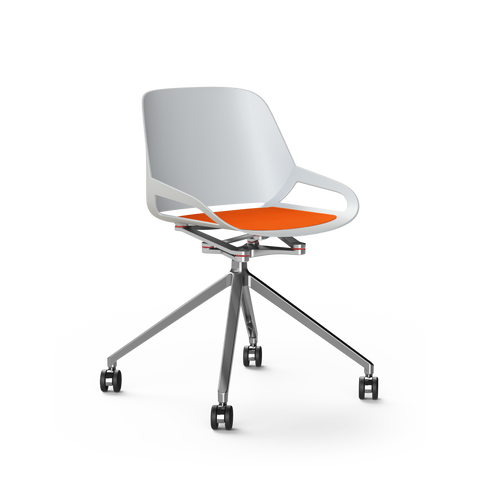 Aeris Numo Konferenzstuhl mit weißer Sitzschale, Gestell mit Rollen in Chrom