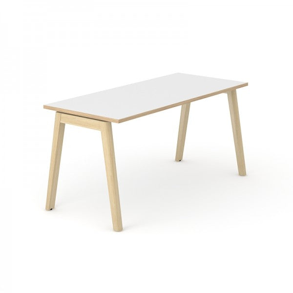 Nova Wood Schreibtisch mit weißer Melamin Tischplatte und Eschenbeinen aus Vollholz