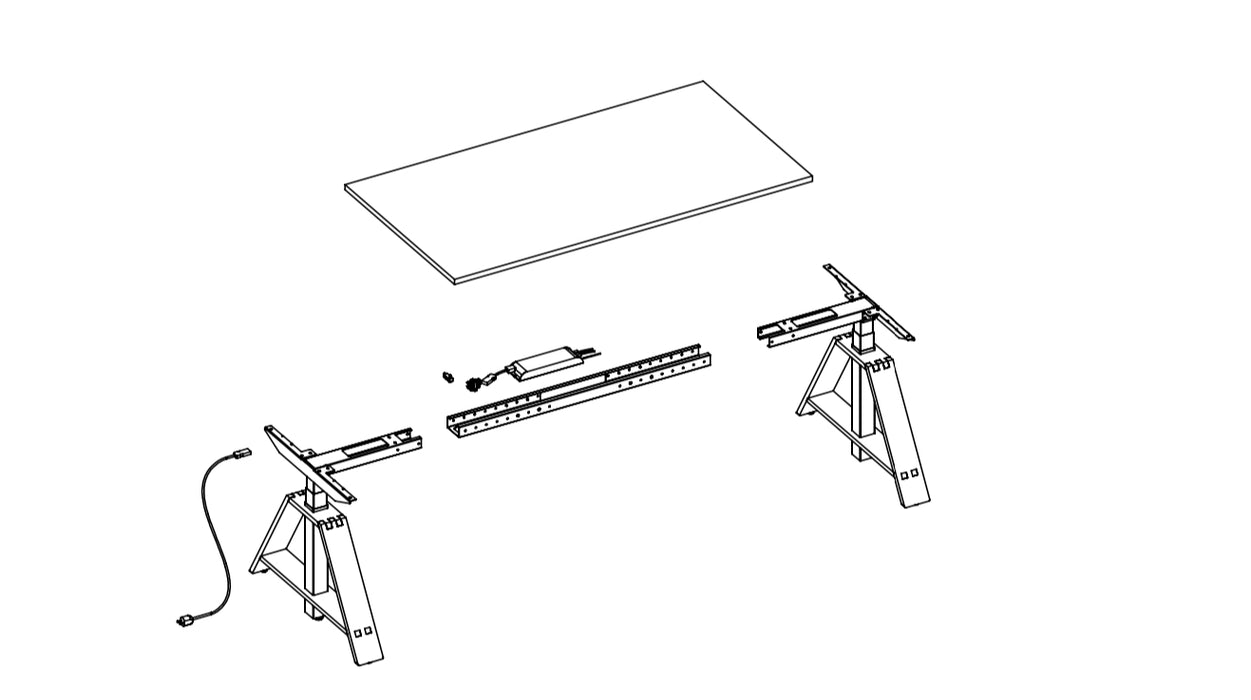 Höhenverstellbarer MOTU A Plus Schreibtisch mit OSB Platte und Gestell A-Plus schwarz